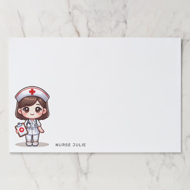 Cute Manga Nurse Brunette Hair Brown Eyes Custom Paper Pad (Front)