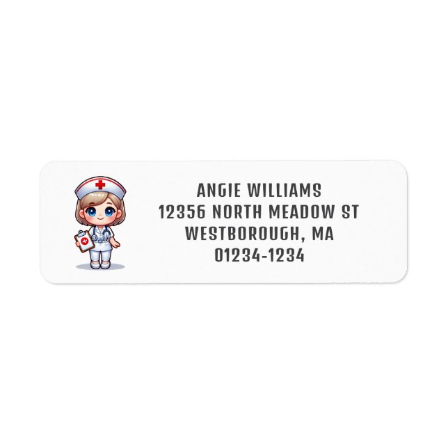 Cute Manga Nurse Red Hair Blue Eyes Custom Label (Front)