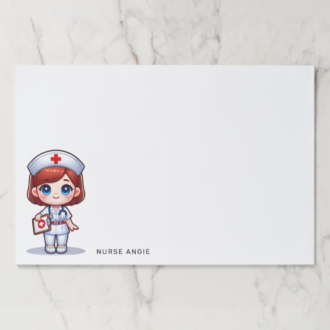 Cute Manga Nurse Red Hair Blue Eyes Custom Paper Pad (Front)
