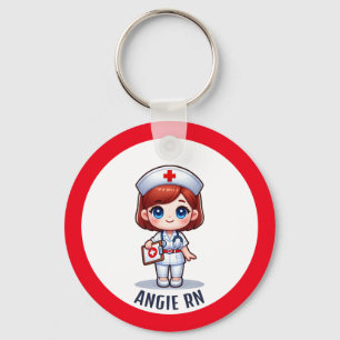 Cute Manga Nurse Redhead Caricature Custom Keychain