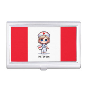 Cute Manga Nurse with Blonde Hair Blue Eyes Custom Business Card Case