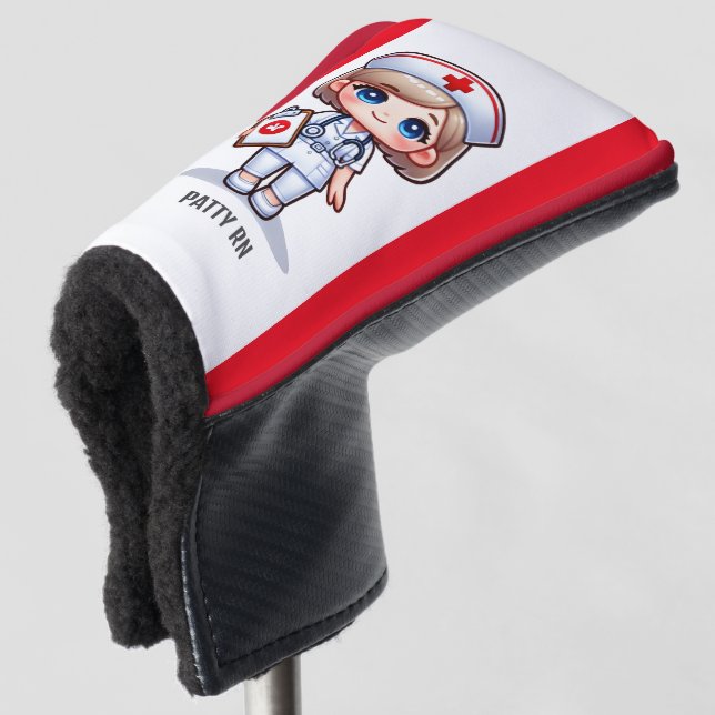 Cute Manga Nurse with Blonde Hair Blue Eyes Custom Golf Head Cover (3/4 Front)