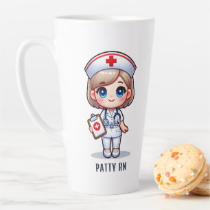 Cute Manga Nurse with Blonde Hair Blue Eyes Custom Latte Mug