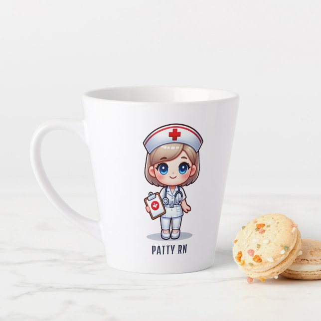 Cute Manga Nurse with Blonde Hair Blue Eyes Custom Latte Mug (In Situ)