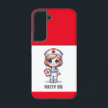 Cute Manga Nurse with Blonde Hair Blue Eyes Custom Samsung Galaxy S22 Case<br><div class="desc">This phone case for nurses features a cute Manga nurse wearing a nurses cap and outfit with a name to personalize and red borders. Perfect for a nurse or nursing school graduate. Image generated with AI.</div>