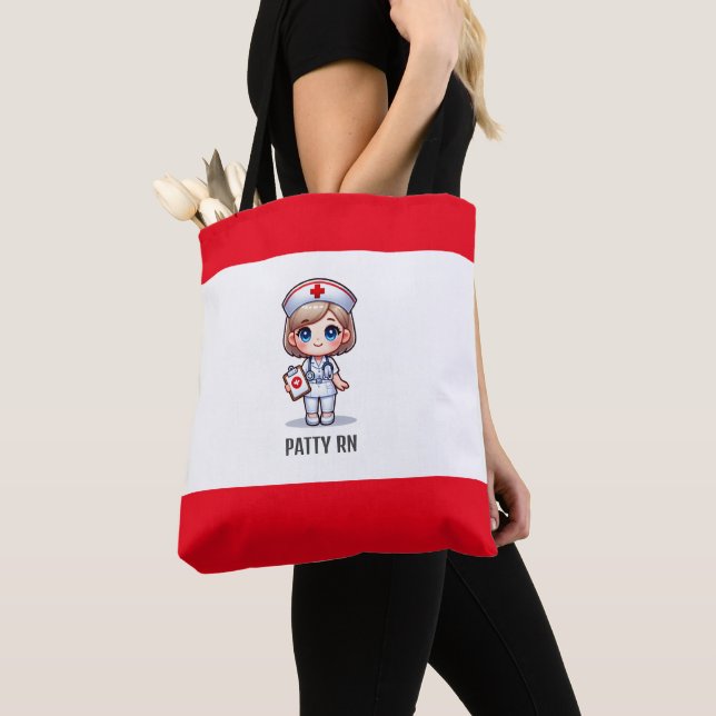 Cute Manga Nurse with Blonde Hair Blue Eyes Custom Tote Bag (Close Up)
