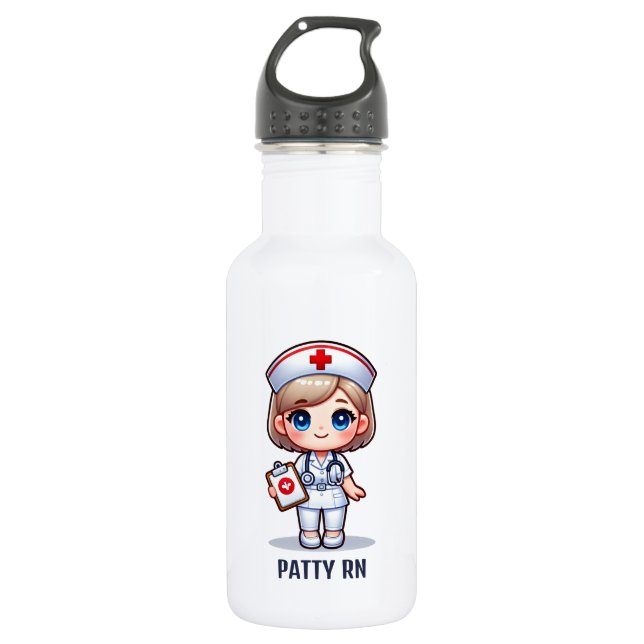 Cute Manga Nurse with Blonde Hair Personalized Stainless Steel Water Bottle (Front)
