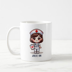 Cute Manga Nurse with Brown Hair Brown Eyes Custom Coffee Mug