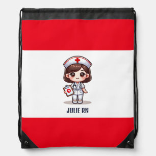 Cute Manga Nurse with Brown Hair Brown Eyes Custom Drawstring Bag