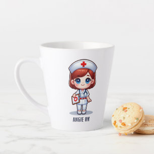 Cute Manga Nurse with Brown Hair Brown Eyes Custom Latte Mug