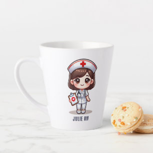 Cute Manga Nurse with Brown Hair Brown Eyes Custom Latte Mug