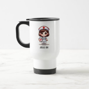 Cute Manga Nurse with Brown Hair Brown Eyes Custom Travel Mug