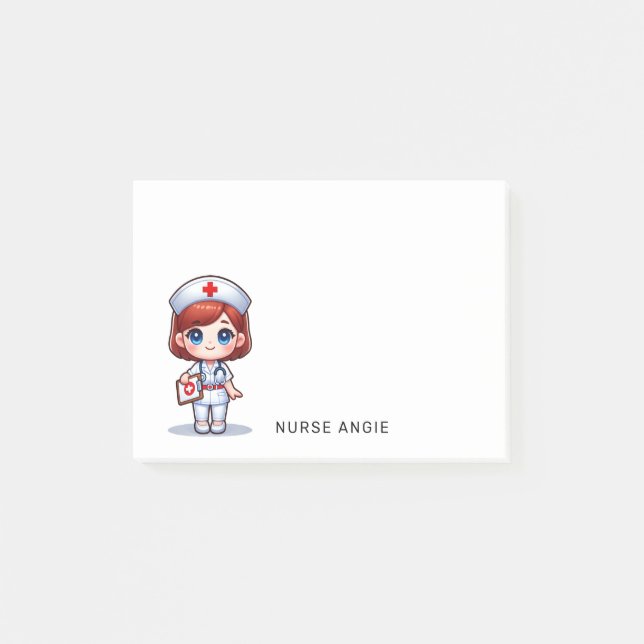 Cute Manga Nurse with Red Hair Blue Eyes 4x3 Post-it Notes (Front)