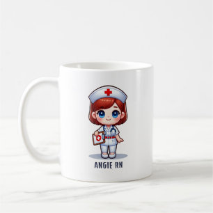 Cute Manga Nurse with Red Hair Blue Eyes Custom Coffee Mug