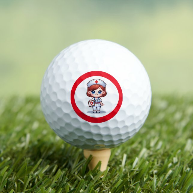 Cute Manga Nurse with Red Hair Blue Eyes Custom Golf Balls (Insitu Tee)