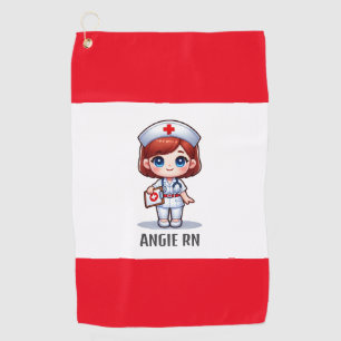 Cute Manga Nurse with Red Hair Blue Eyes Custom Golf Towel