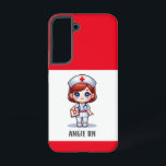 Cute Manga Nurse with Red Hair Blue Eyes Custom Samsung Galaxy S22 Case<br><div class="desc">This phone case for nurses features a cute Manga nurse with red hair and blue eyes wearing a nurses cap and outfit with a name to personalize and red borders. Perfect for a nurse or nursing school graduate. Image generated with AI.</div>