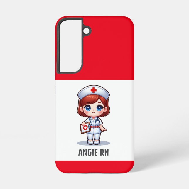 Cute Manga Nurse with Red Hair Blue Eyes Custom Samsung Galaxy Case (Back)