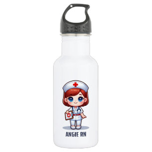 Cute Manga Nurse with Red Hair Personalized Stainless Steel Water Bottle