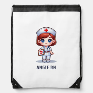 Cute Manga Redhead Nurse Caricature Personalized Drawstring Bag