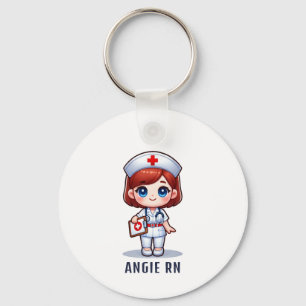 Cute Manga Redhead Nurse Caricature Personalized Keychain
