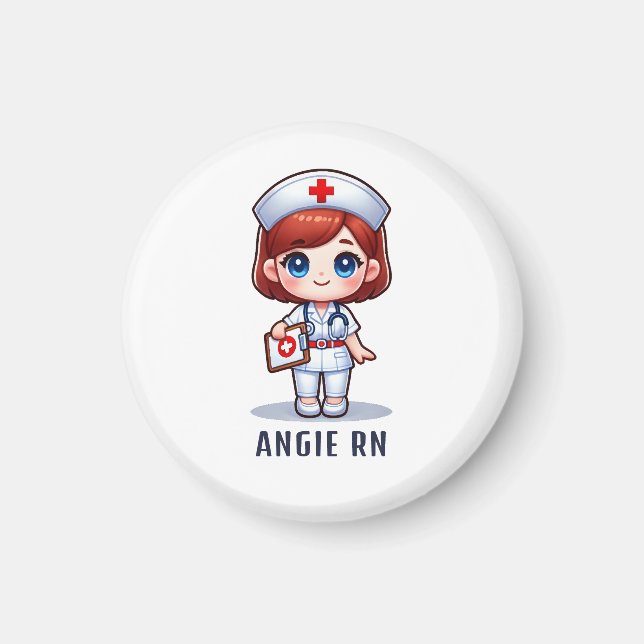 Cute Manga Redhead Nurse Caricature Personalized Magnet (Front)