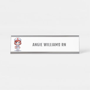 Cute Manga Redhead Nurse Personalized Desk Name Plate