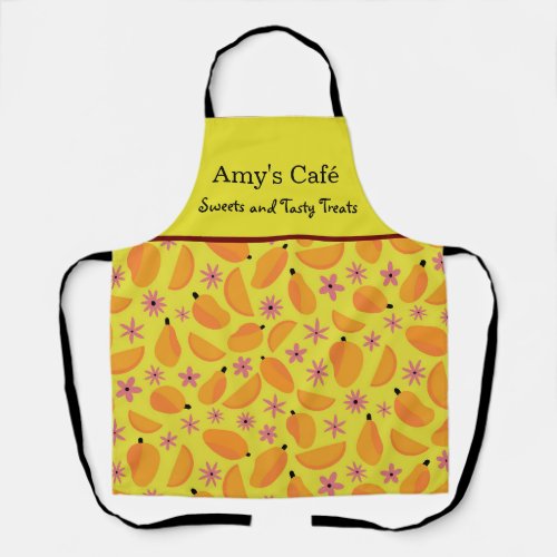 Cute mango fruit and flowers pattern   custom name apron