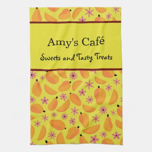 Cute mango fruit and flowers pattern   custom name kitchen towel