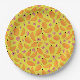 Cute mango fruit and flowers pattern   paper plates