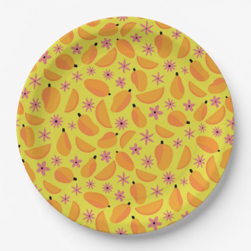 Cute mango fruit and flowers pattern   paper plates