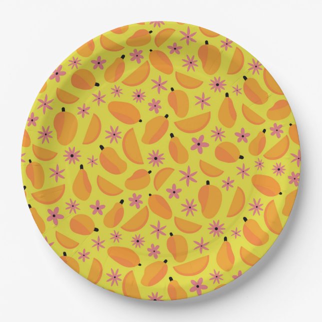 Cute mango fruit and flowers pattern   paper plates (Front)