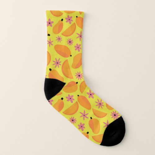 Cute Mango Fruit and Flowers pattern Socks