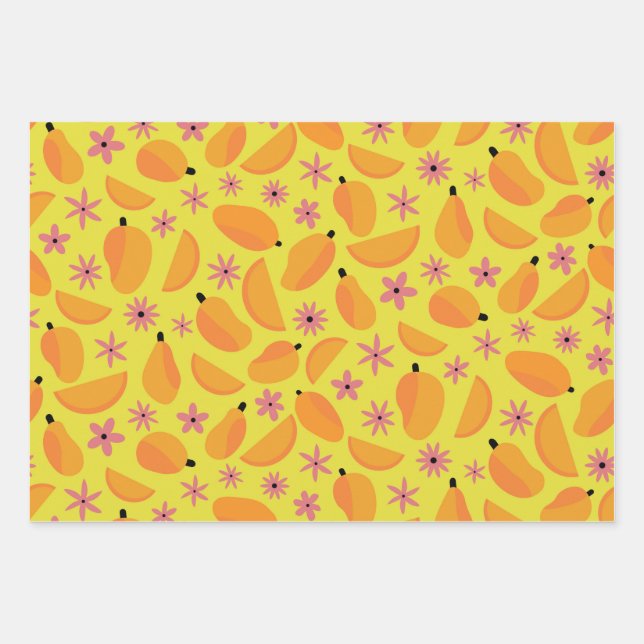 Cute mango fruit and flowers pattern  wrapping paper sheets (Front)