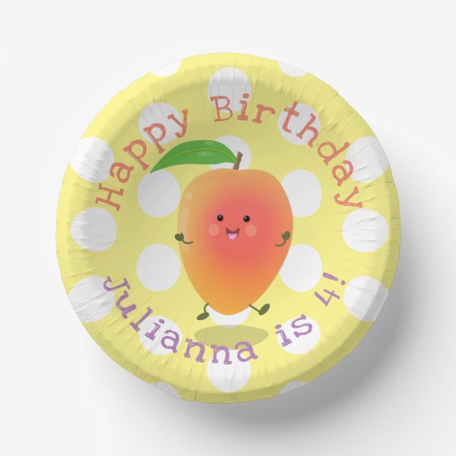 Cute mango yellow personalized cartoon birthday paper bowls (Front)