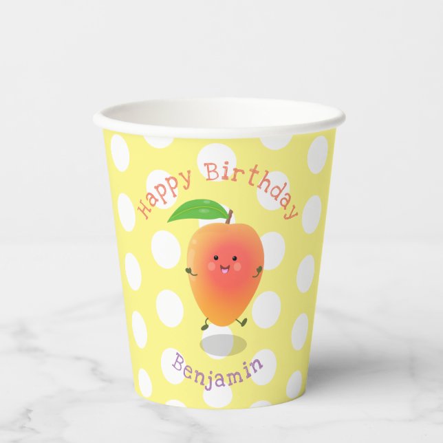 Cute mango yellow personalized cartoon birthday paper cups (Front)