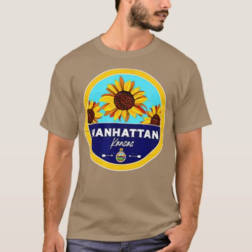 Cute Manhattan Kansas KS Sunflower Badge  T_Shirt