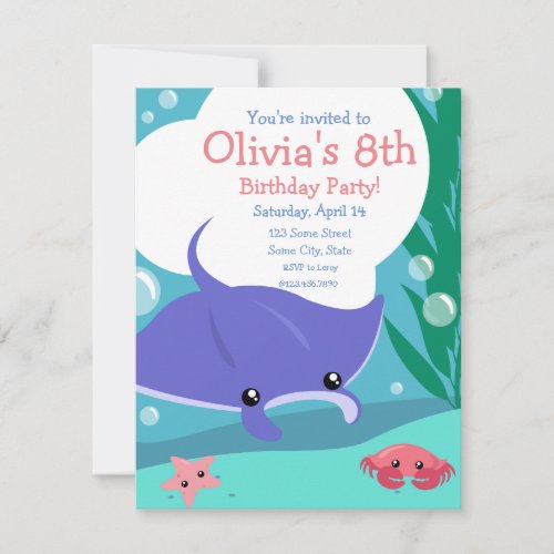 Cute Manta Birthday Invitation