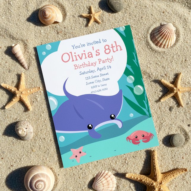 Cute Manta Birthday Invitation (Creator Uploaded)
