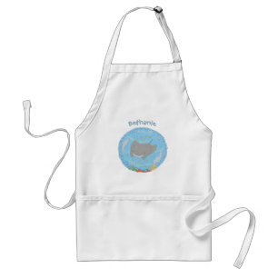 Cute manta ray and bubbles cartoon illustration adult apron