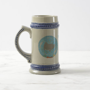 Cute manta ray and bubbles cartoon illustration beer stein