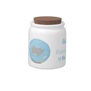 Cute manta ray and bubbles cartoon illustration candy jar