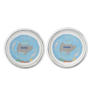 Cute manta ray and bubbles cartoon illustration cufflinks