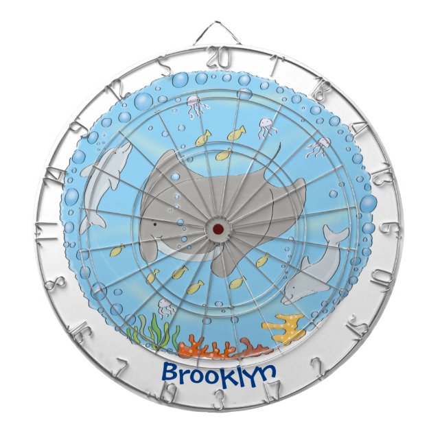 Cute manta ray and bubbles cartoon illustration dart board (Front)