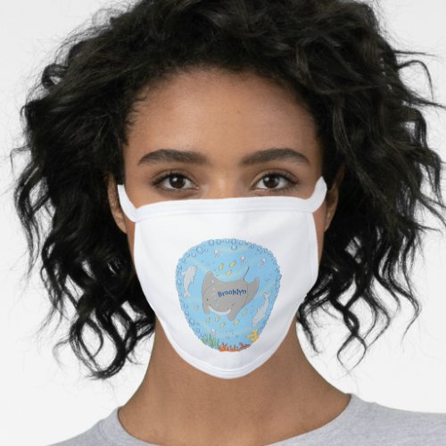 Cute manta ray and bubbles cartoon illustration  face mask