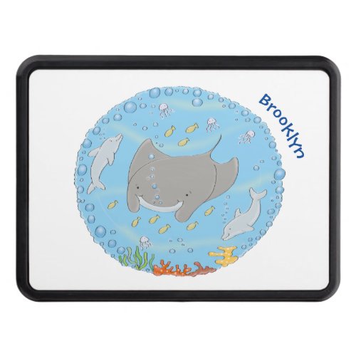 Cute manta ray and bubbles cartoon illustration hitch cover