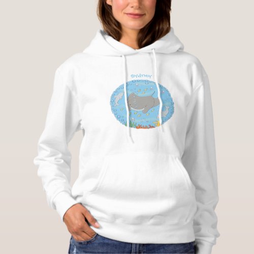 Cute manta ray and bubbles cartoon illustration hoodie