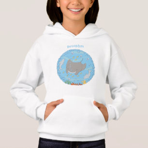 Cute manta ray and bubbles cartoon illustration hoodie