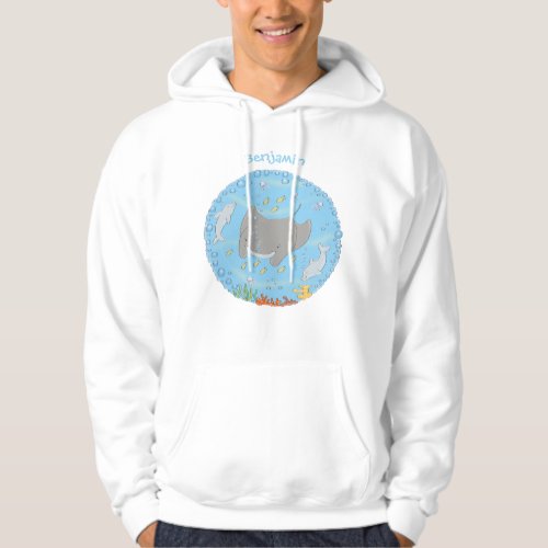 Cute manta ray and bubbles cartoon illustration hoodie