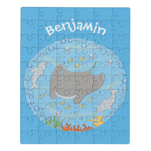 Cute manta ray and bubbles cartoon illustration jigsaw puzzle